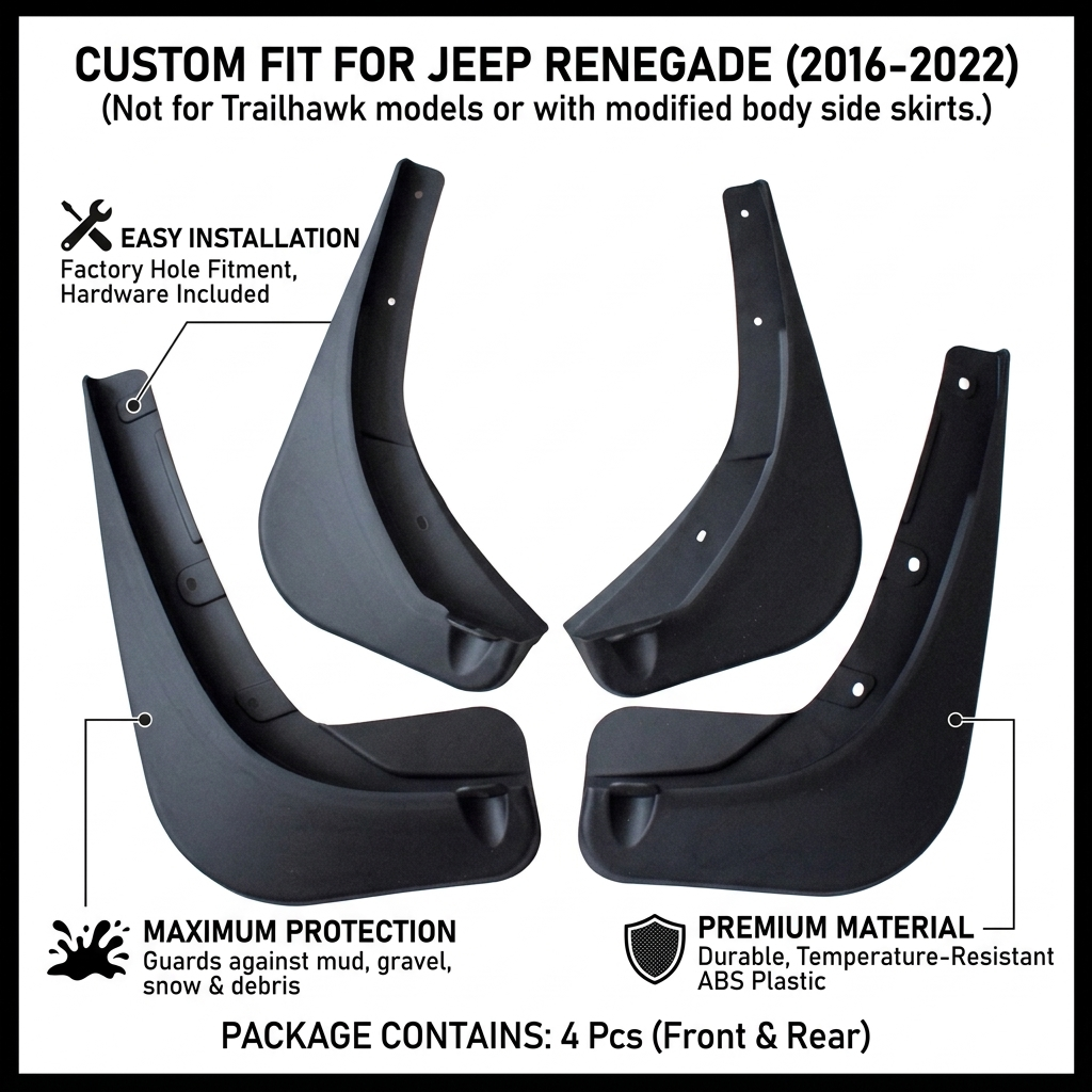 Mud Flaps for 2016-2022 Jeep Renegade (Excl. Trailhawk) | Splash Guards Set 4PCS – YC101051