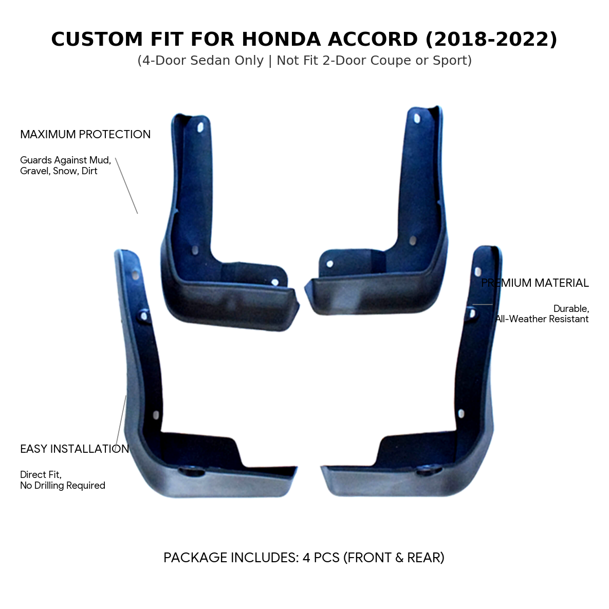 Mud Flaps for Honda Accord 4-Door Sedan 2018-2022 – OEM 08P00-TVA-100 YC101060