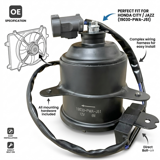 19030-PWA-J51 Radiator Cooling Fan Motor for Honda City / Jazz – 12V Direct Fit Replacement