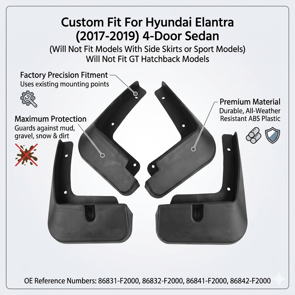 Mud Flaps for 2017-2019 Hyundai Elantra 4-Door Sedan | Splash Guards 4PCS – YC102166